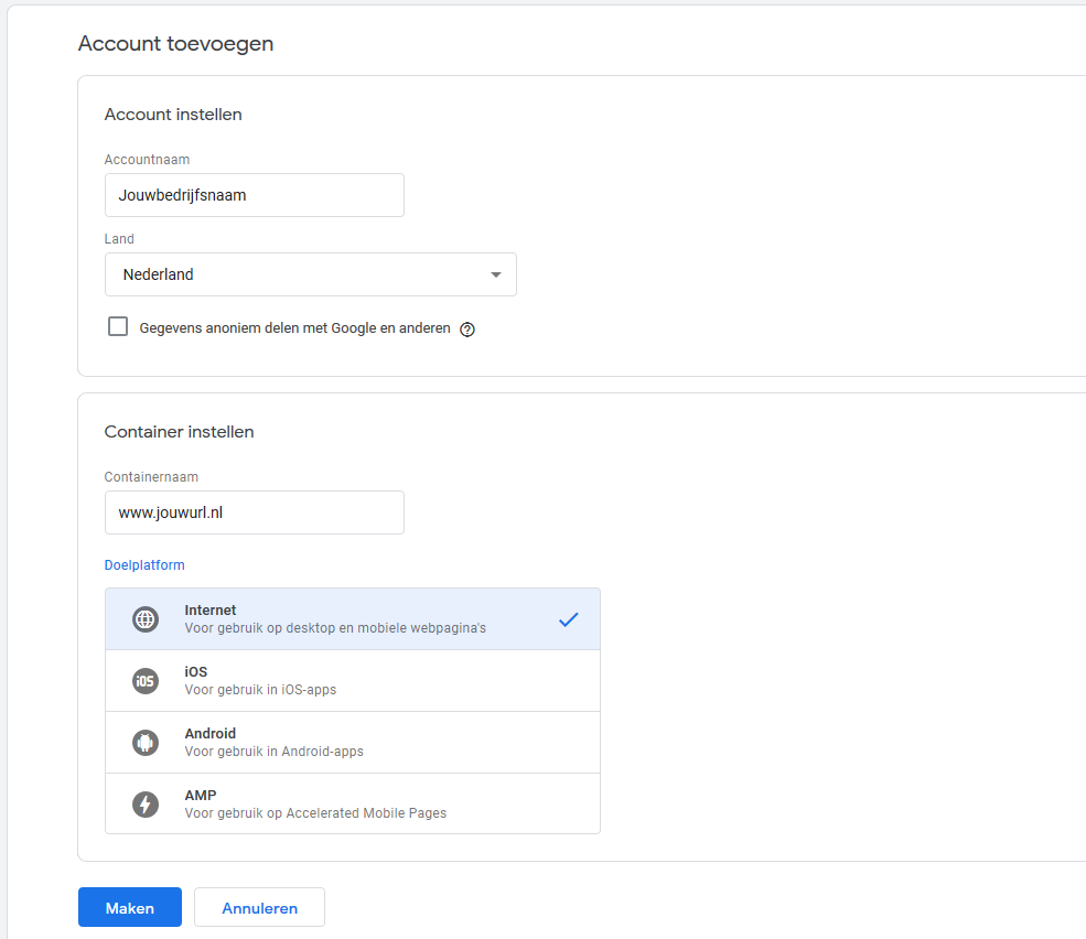 Google Tag Manager - Account maken